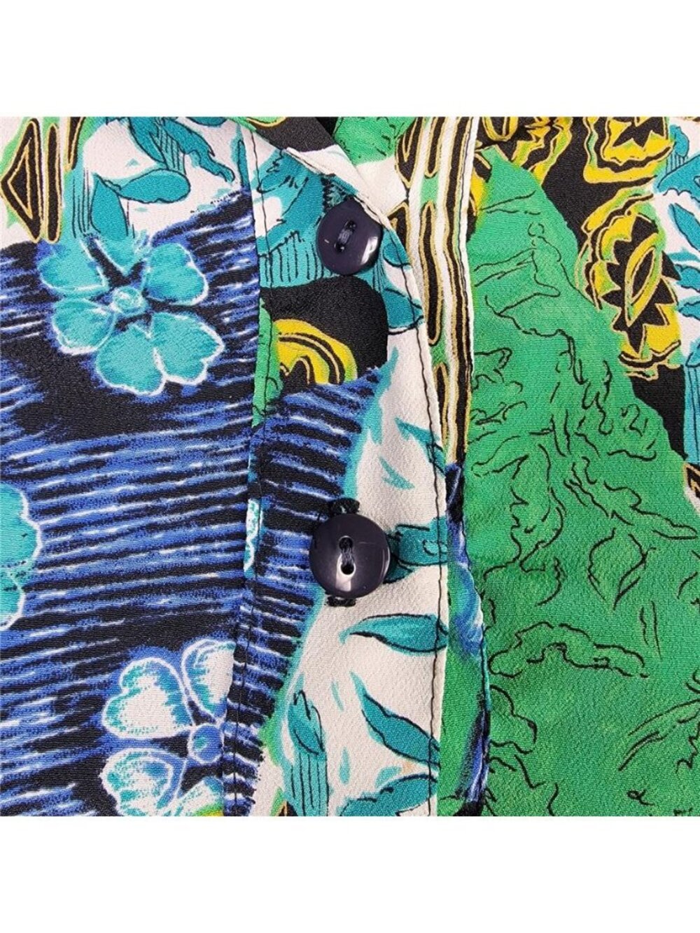 Green Blue 90s Retro Abstract Floral Blouse Elastic Hem Women M / 46" Chest - Picture 4 of 10
